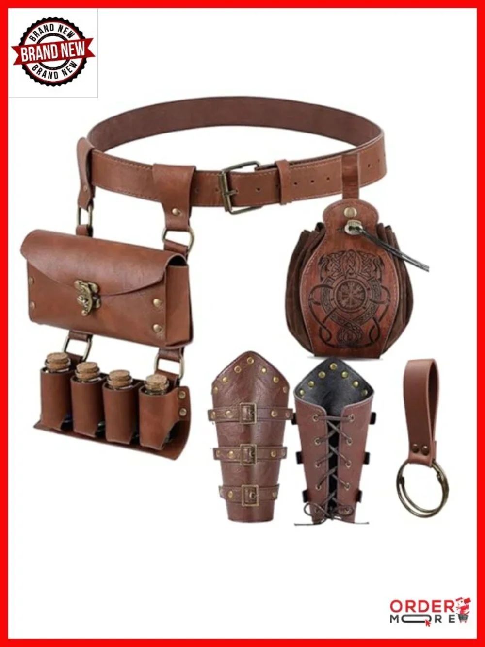 Leather Belt Pouch Medieval Costume Viking Bracer Set for Men Women